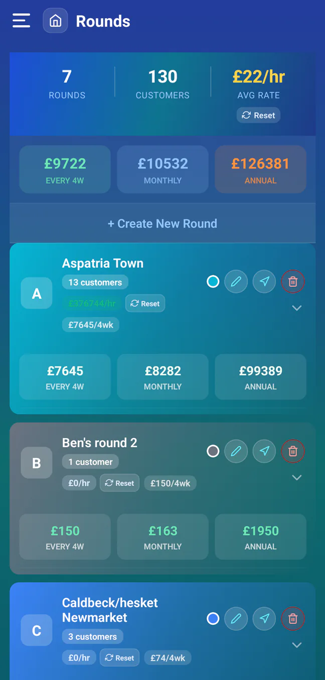 RoundRun recurring rounds screen